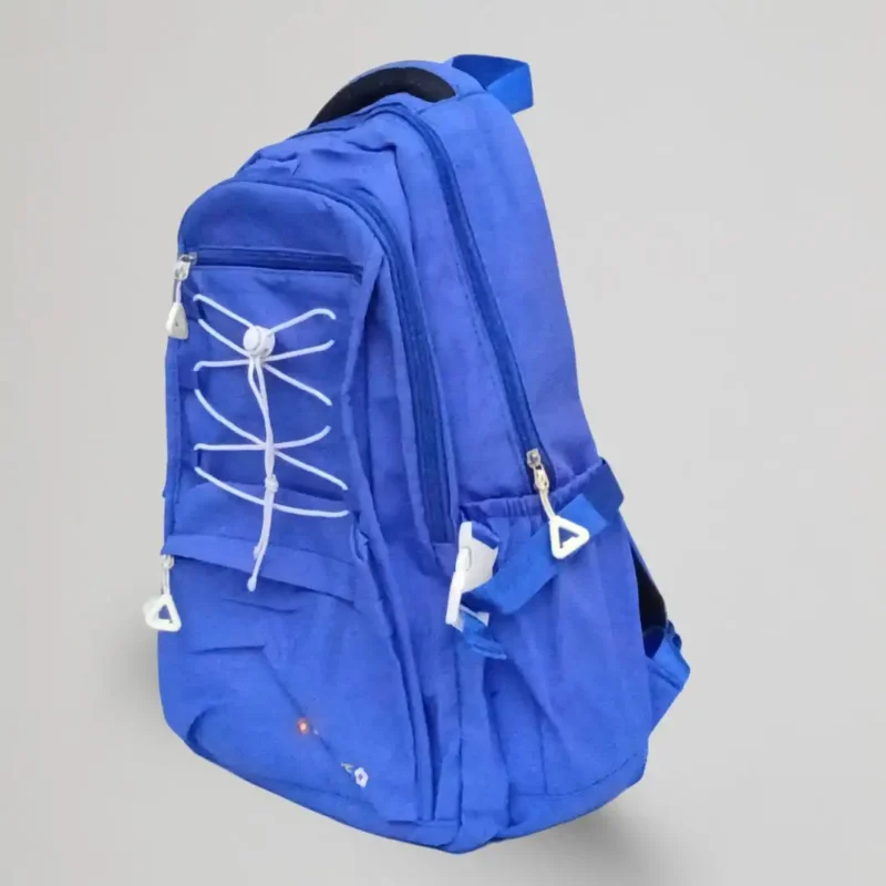 kids school backpack blue side angle