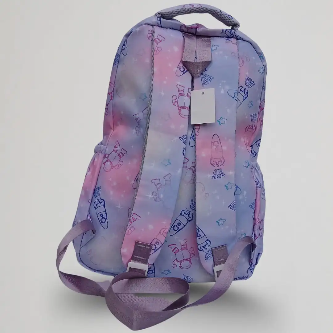 kids school backpack pink space cloud print back view