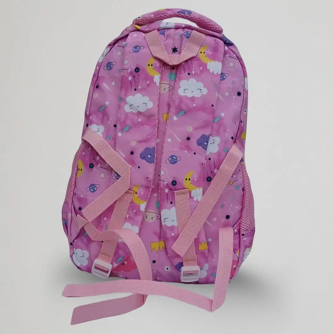 kids school backpack pink space cloud print back