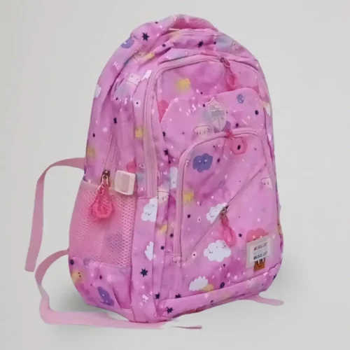 kids school backpack pink space cloud print side angle