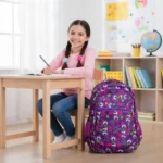 purple candy heart kids backpack full angle view