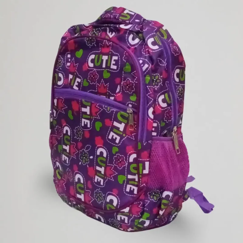 purple girls backpack cute pattern side pocket