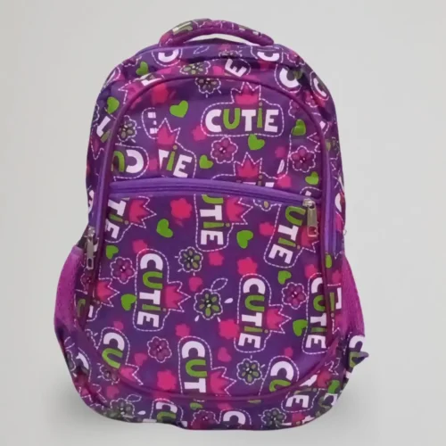 purple girls school bag cute print front view