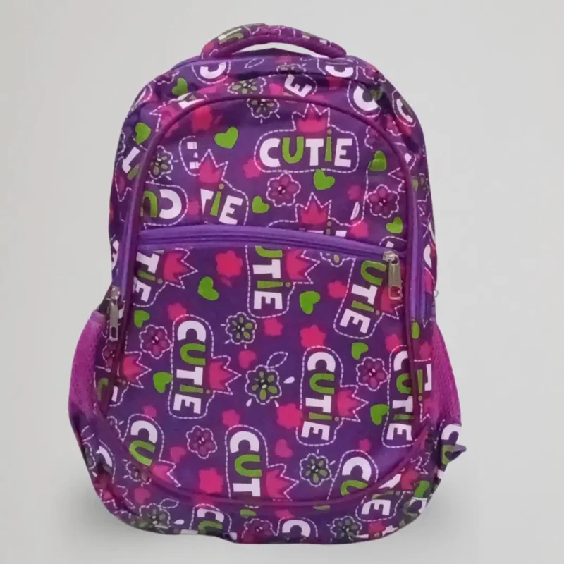 purple girls school bag cute print front view